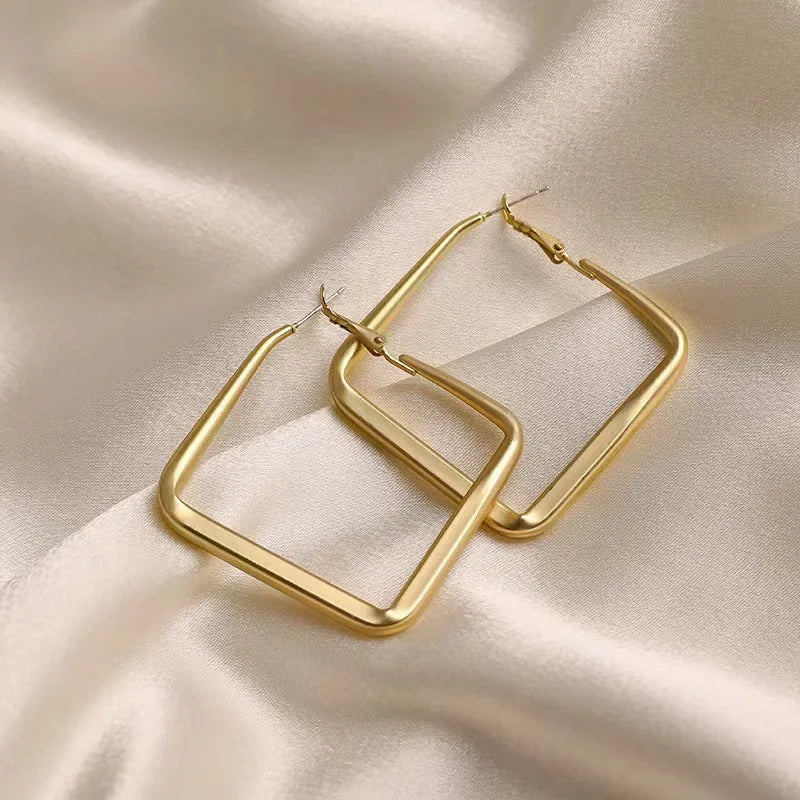 Fashion Gold Color Square Hoop Earrings For Women Exaggerated Metal Geometric Irregular Circle Earrings Jewelry