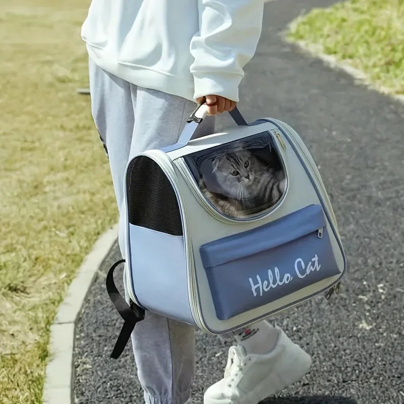 Large capacity collapsible pet backpack with zip closure, handle and mesh vent, perfect for cats and small dogs traveling