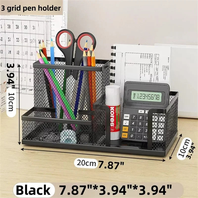 Black Mesh Desk Organizer - 3-Tier Storage with Pencil Holder & Baskets,Office Supplies Organizer for Desktop, Home & School Use
