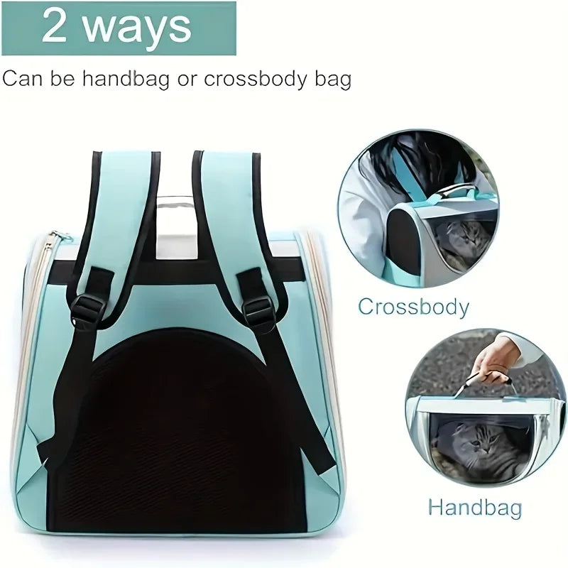 Large capacity collapsible pet backpack with zip closure, handle and mesh vent, perfect for cats and small dogs traveling