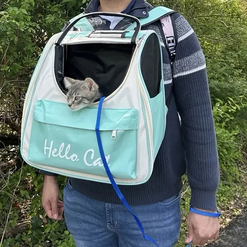 Large capacity collapsible pet backpack with zip closure, handle and mesh vent, perfect for cats and small dogs traveling