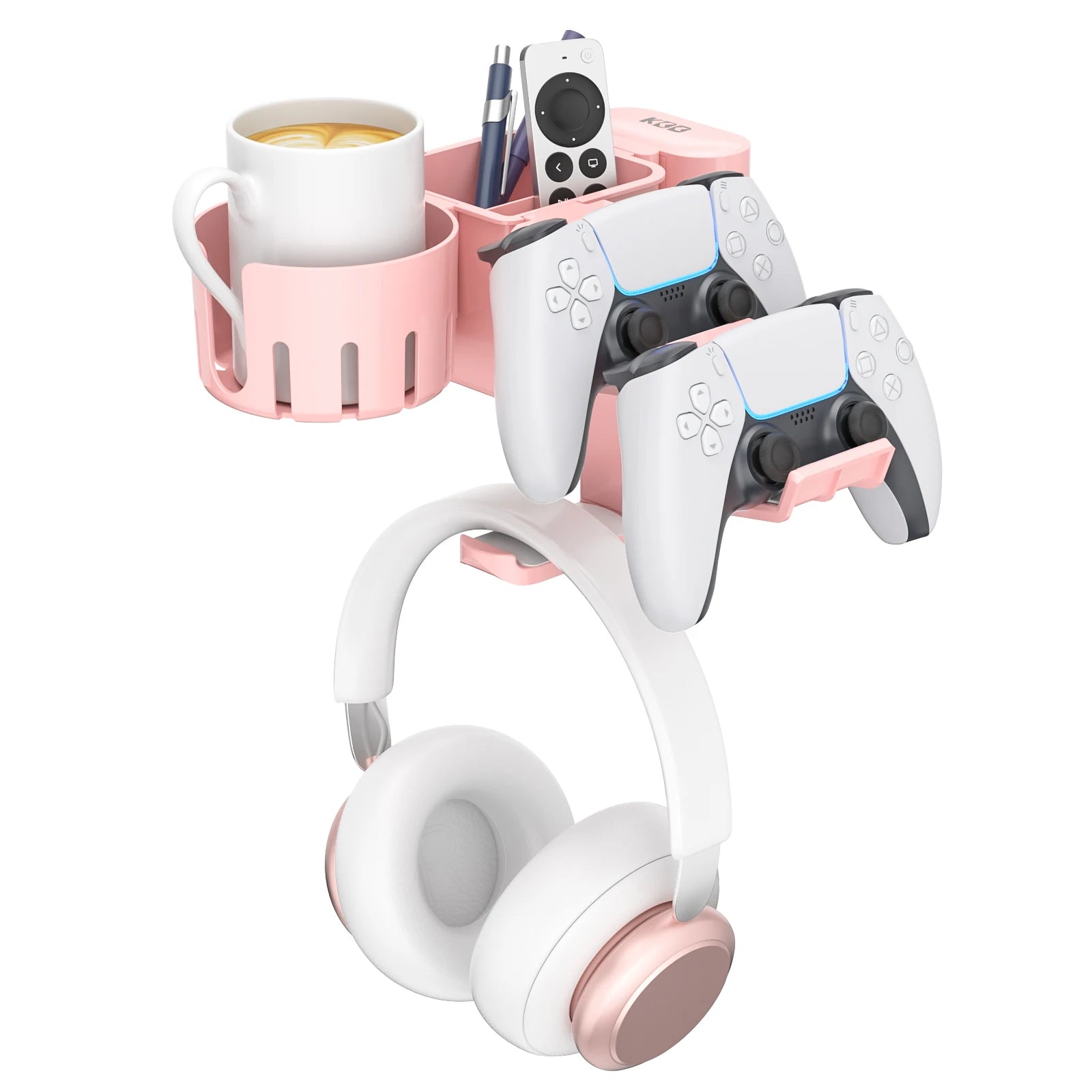 Desk Controller Holder 5 in 1 Rotating Headphone Hanger with Cup Holder Clamp On Desk Organizer Holds Controller Cup Cell Phone